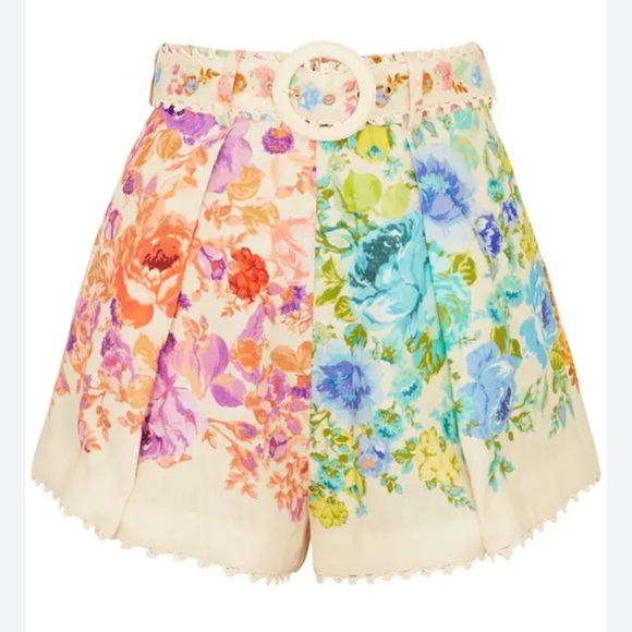ZIMMERMANN Raie Tuck Floral Linen Shorts (3)